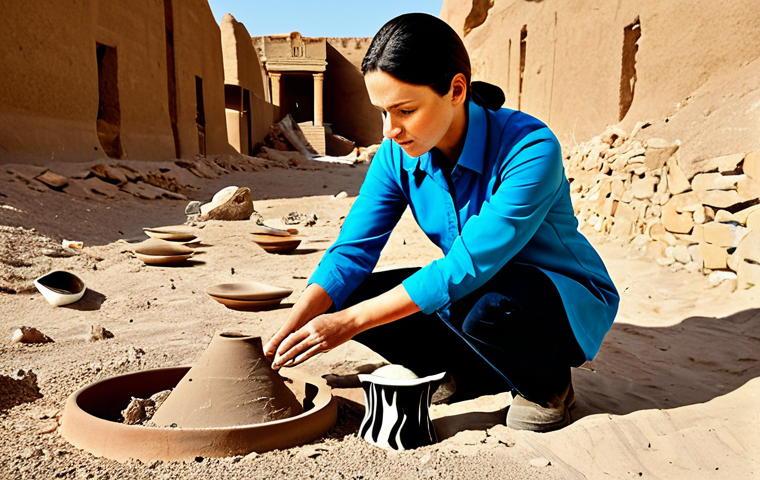 Mythological Inspiration**

"A professional female archaeologist, fully clothed in modest desert attire, examining ancient pottery shards in a brightly lit excavation site, safe for work, appropriate content, perfect anatomy, correct proportions, natural pose, professional photography, high quality, family-friendly"

**