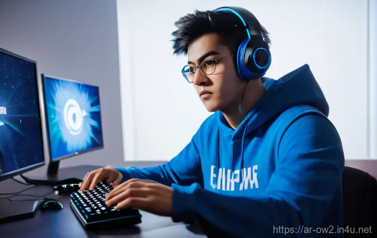 오버워치2 키보드 매크로 설정 - Image Prompt 1: The Focused Professional Gamer**