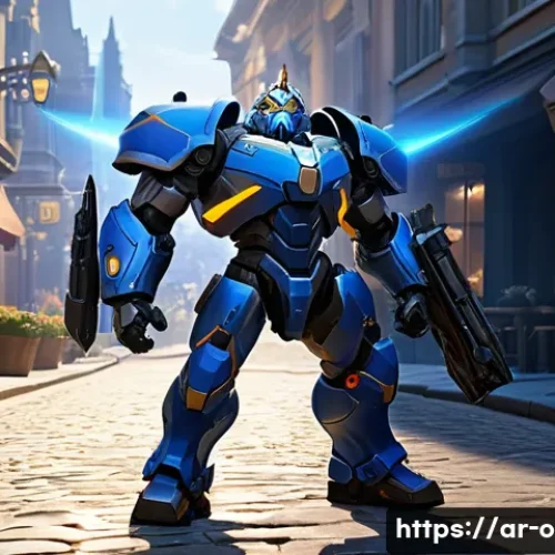 Home 32 오버워치2 탱커 역할 및 특징 - **A steadfast Overwatch 2 tank, Reinhardt, stands in the foreground on the cobblestone streets of Ki...
