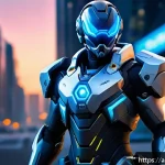Home 19 오버워치2 영웅 별 최고의 스킨 - A futuristic Overwatch 2 hero wearing a sleek, high-tech suit with glowing light effects that change...
