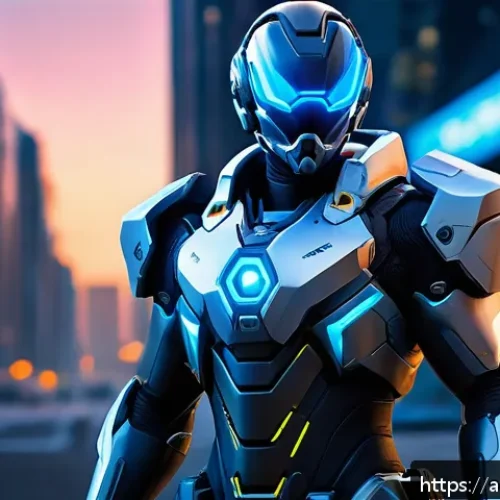 Home 31 오버워치2 영웅 별 최고의 스킨 - A futuristic Overwatch 2 hero wearing a sleek, high-tech suit with glowing light effects that change...