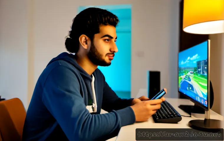 오버워치2 계정 보안 설정법 - Photorealistic Arab young adult gamer at a clean modern home desk, carefully enabling account securi...